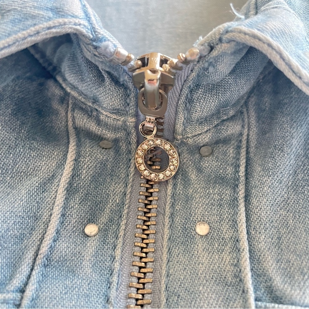 C.D. Daniels Denim Shirt Women’s 1X Blue Zip Up Rhinestone Pockets VTG Cottage - Picture 9 of 16